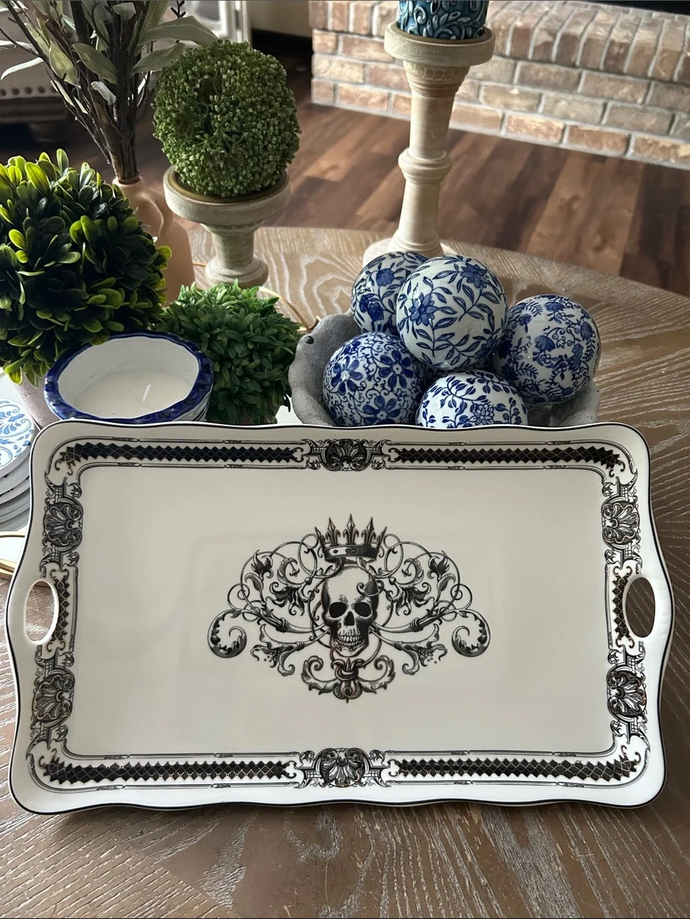 NEW! Vintage Inspired Gothic Royal Skeleton King Skull Porcelain Serving Tray